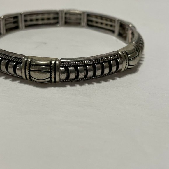 silver tone stretch Rectangle Station Bangle Bracelet Art Deco Black - Picture 5 of 6